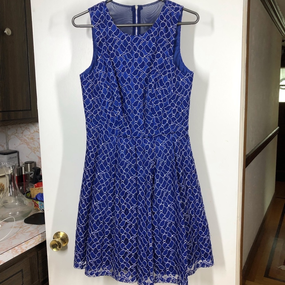 Fit And Flare Dress Size 8 Lace Satin & Taffeta NWOT Xscape by Joanna Chen Blue